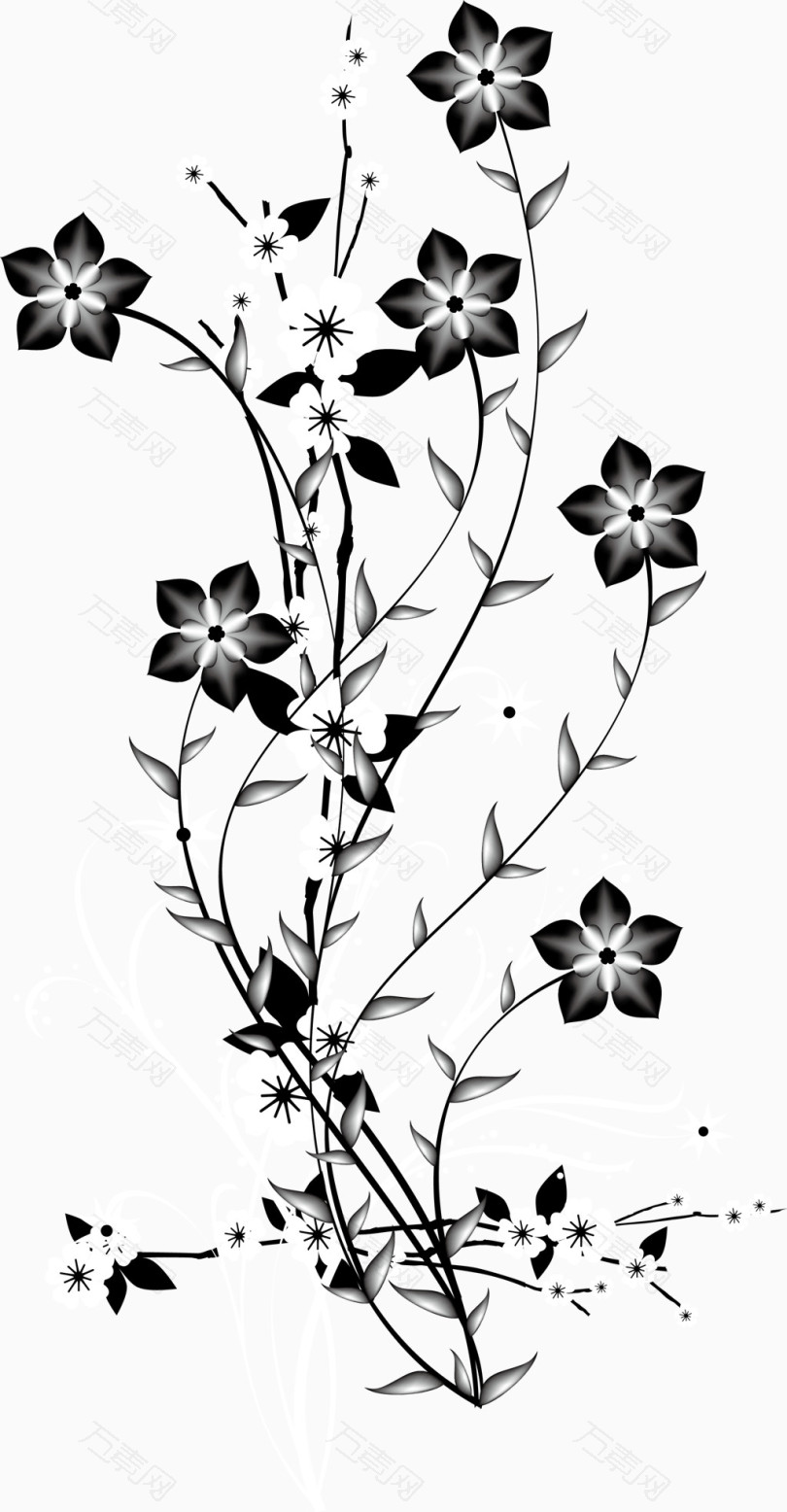 黑白花朵树枝装饰背景图
