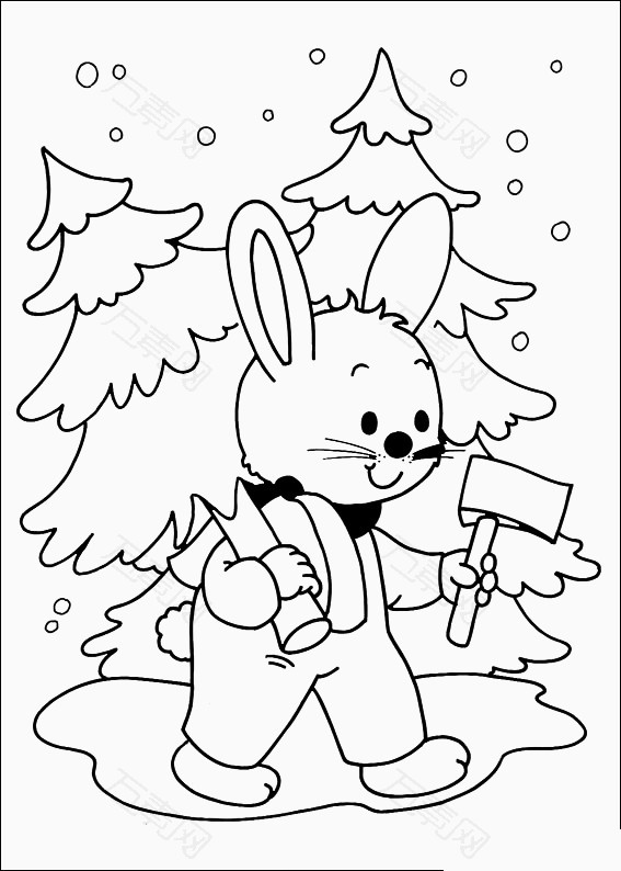 圣诞节小白兔填色画