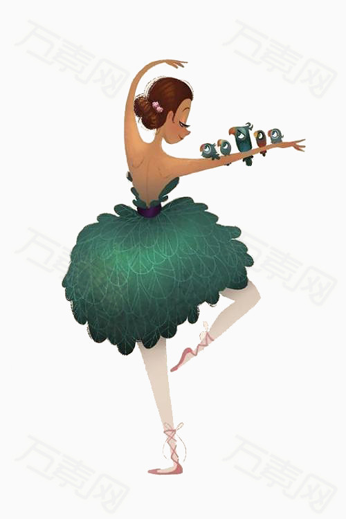 手绘绿色舞蹈的女孩图片免费下载_卡通手绘_万素网