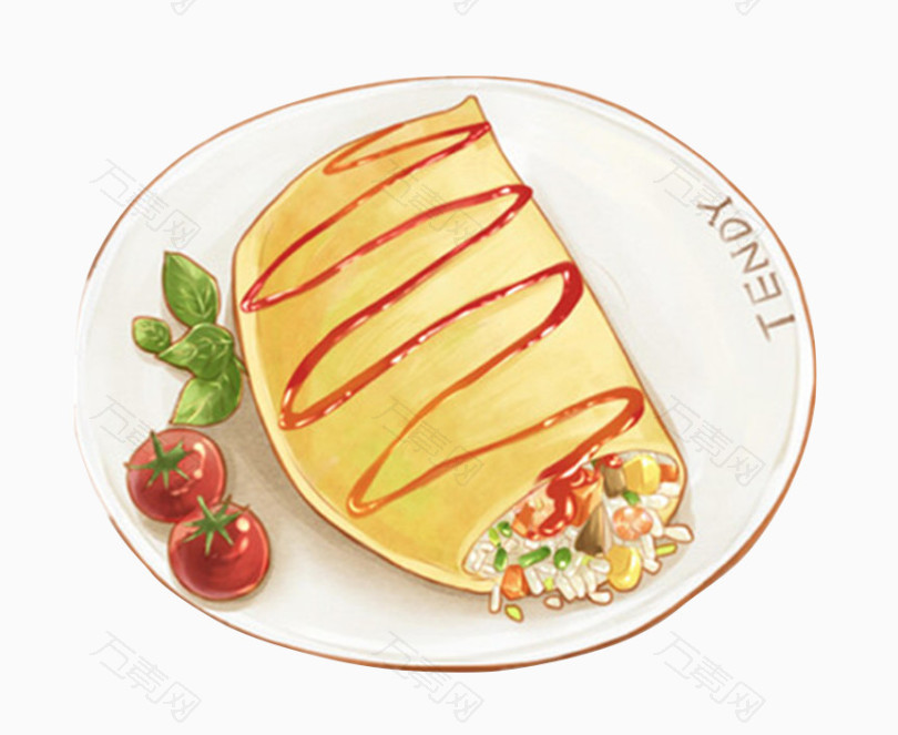手绘水彩西餐煎饼