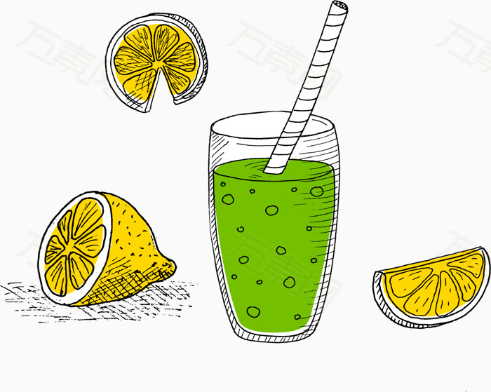 卡通手绘饮料健康柠檬汁