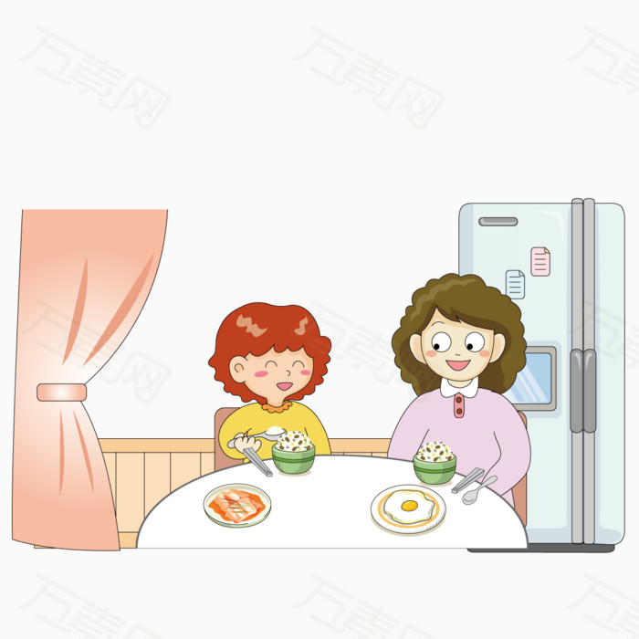 吃饭的母女图片免费下载_卡通手绘_万素网
