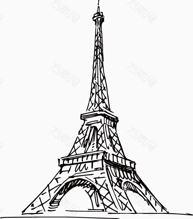 手绘巴黎埃菲尔铁塔线稿