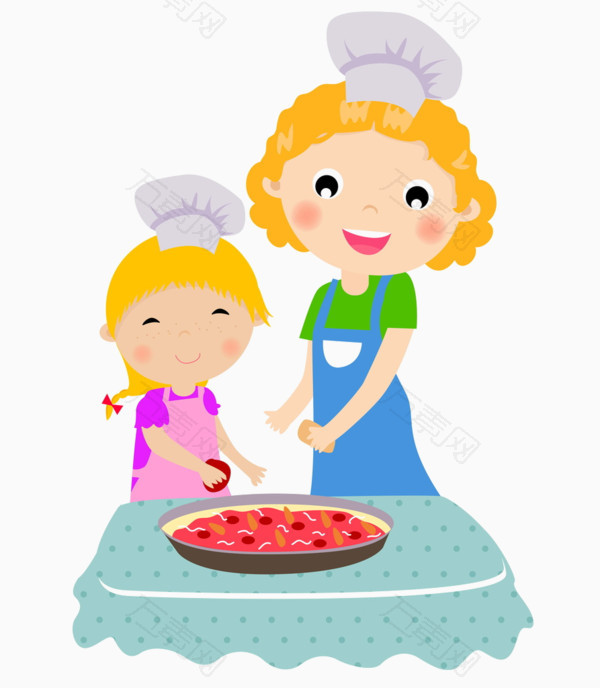 卡通母女做饭