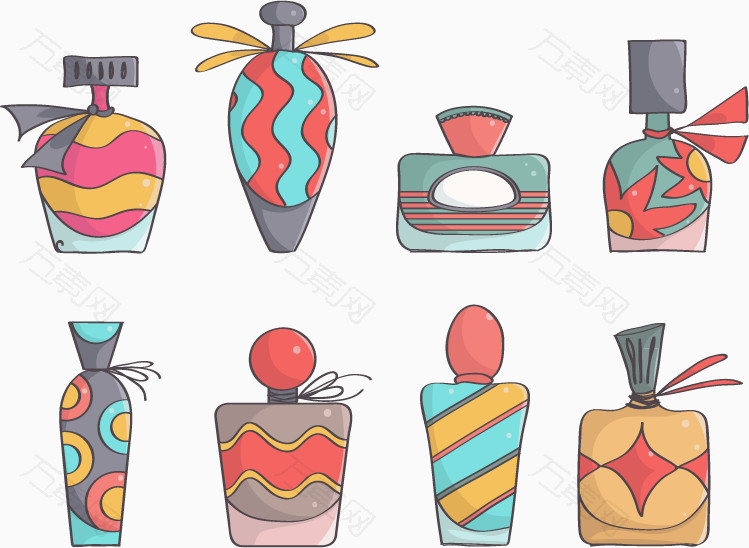 8款不同形状的手绘香水瓶