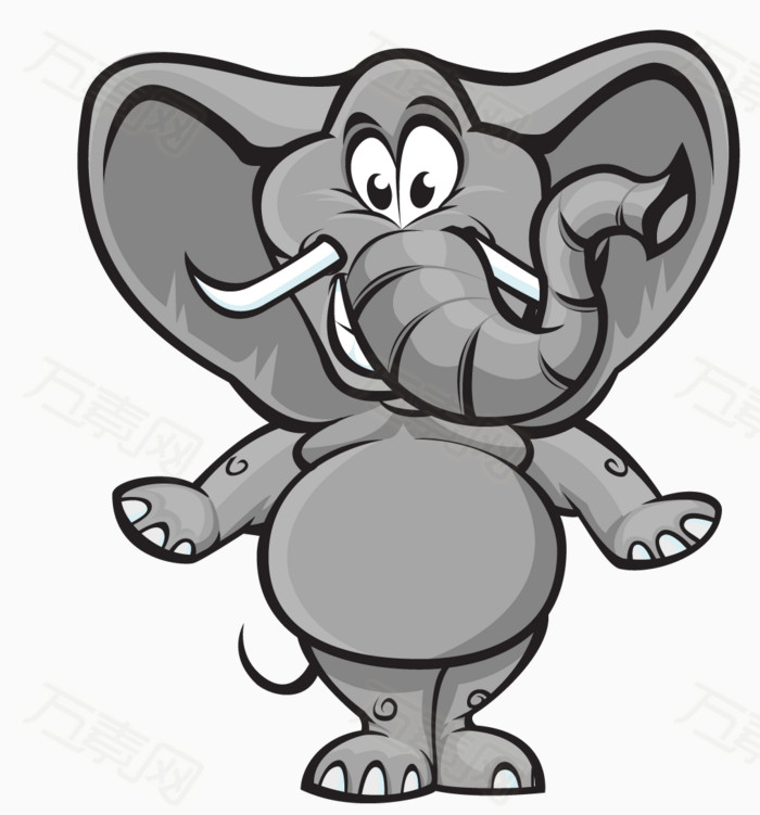 卡通 手绘 线条 彩绘 动物 大象