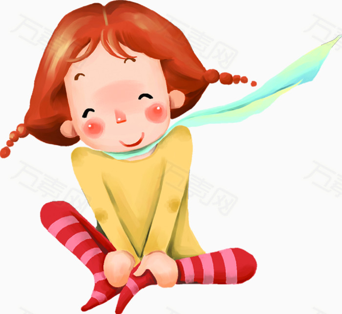 抱脚的可爱小女孩图片免费下载_卡通手绘_万素网