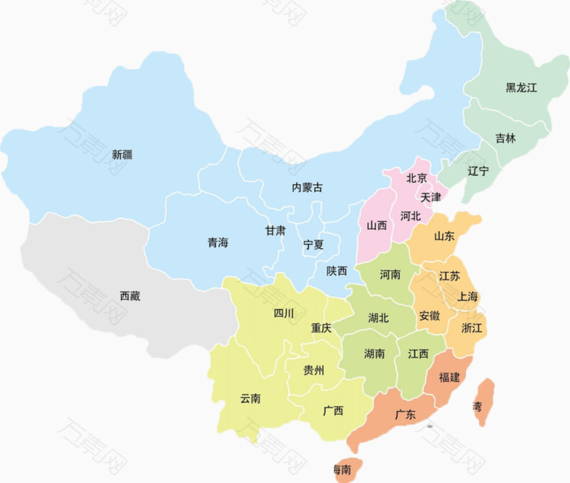 中国地图彩色区域分布