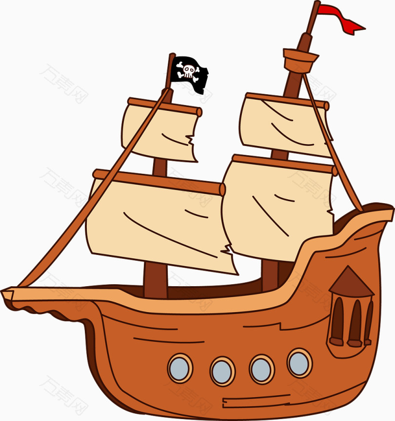 万素网 免抠元素 卡通手绘 海盗船  图片素材详细参数: 编号155375