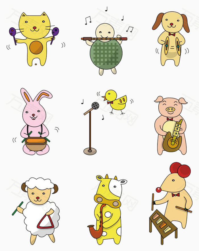 唱歌跳舞的小动物图片免费下载_卡通手绘_万素网