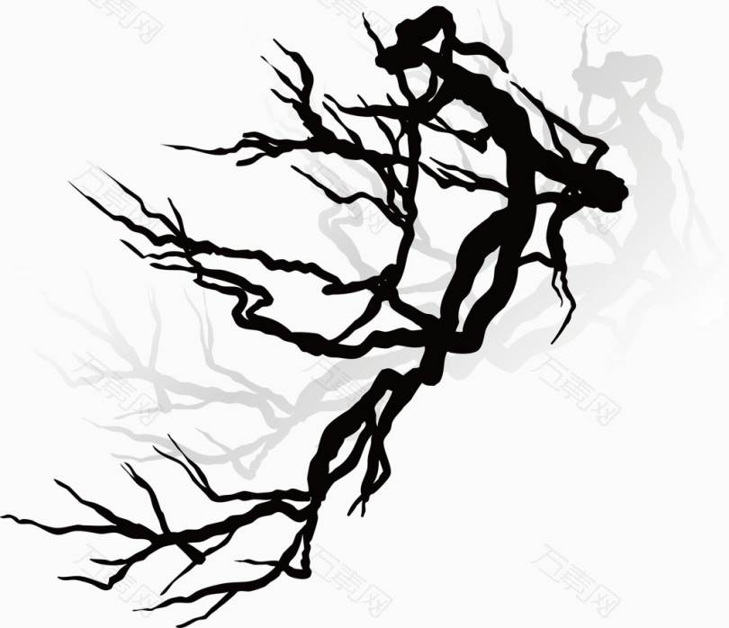 黑色 樱花树枝手绘精美