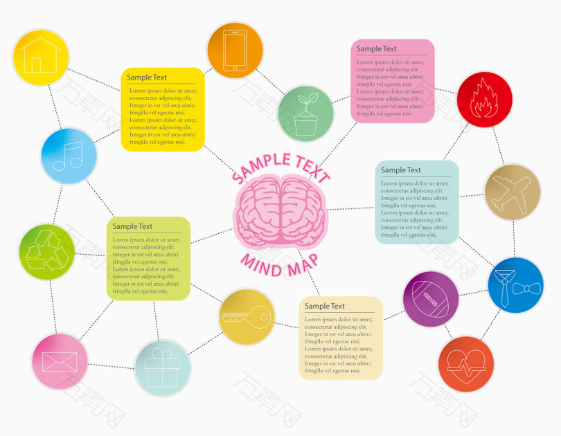 彩色精美思维发散树状矢量图