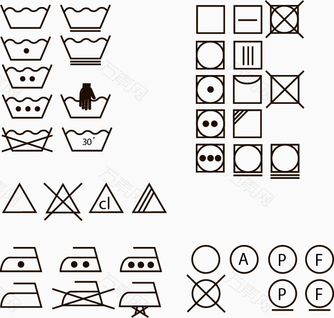简易洗涤图标熨斗图标服装设计图标