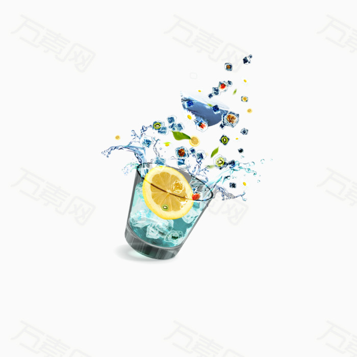 卡通透明玻璃杯黄色柠檬免扣png