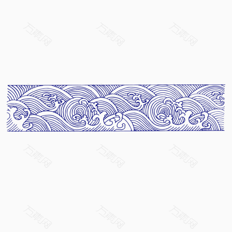 矢量波浪线边框蓝色海浪复古