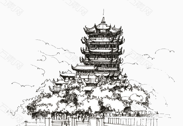 唯美岳阳楼_卡通手绘_721*500px_编号3120730_png格式