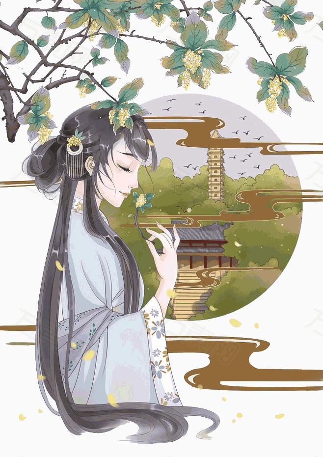 桂花树 古风女 中国风    