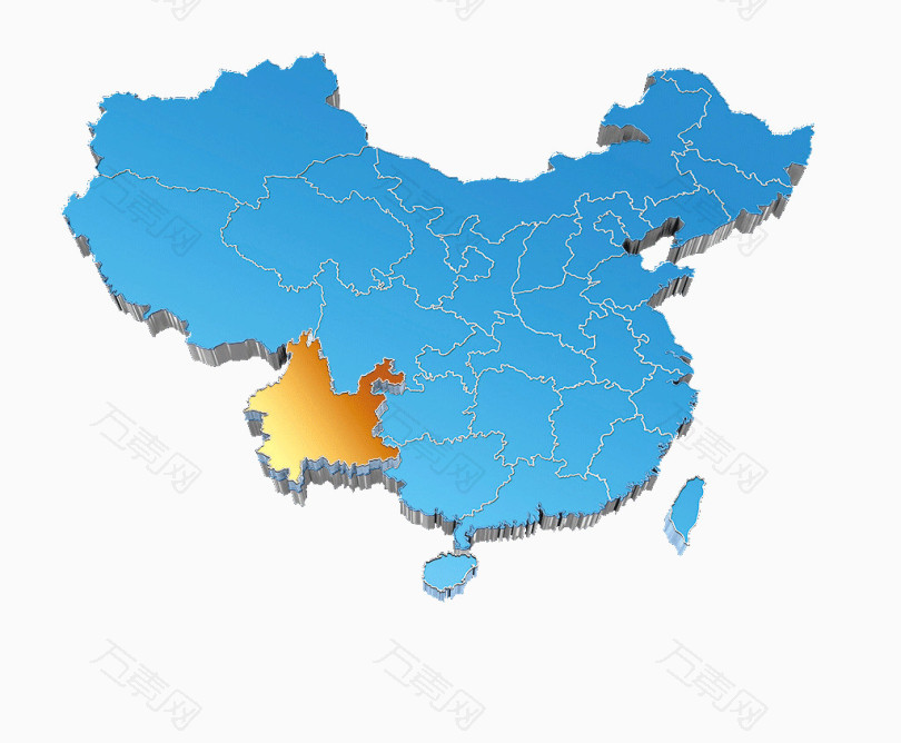 蓝色立体中国地图云南