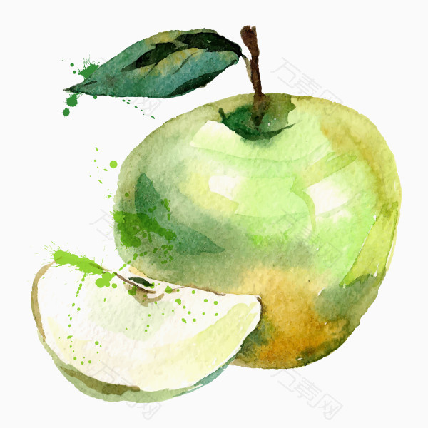 手绘水彩绿色的苹果图片