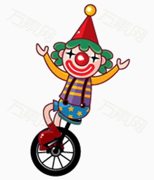 卡通骑独轮车的小丑
