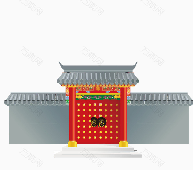 古代红色楼门建筑