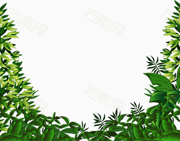 手绘绿色植物边框装饰素材
