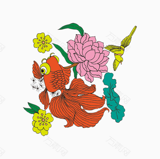 手绘鲤鱼荷花吉祥图