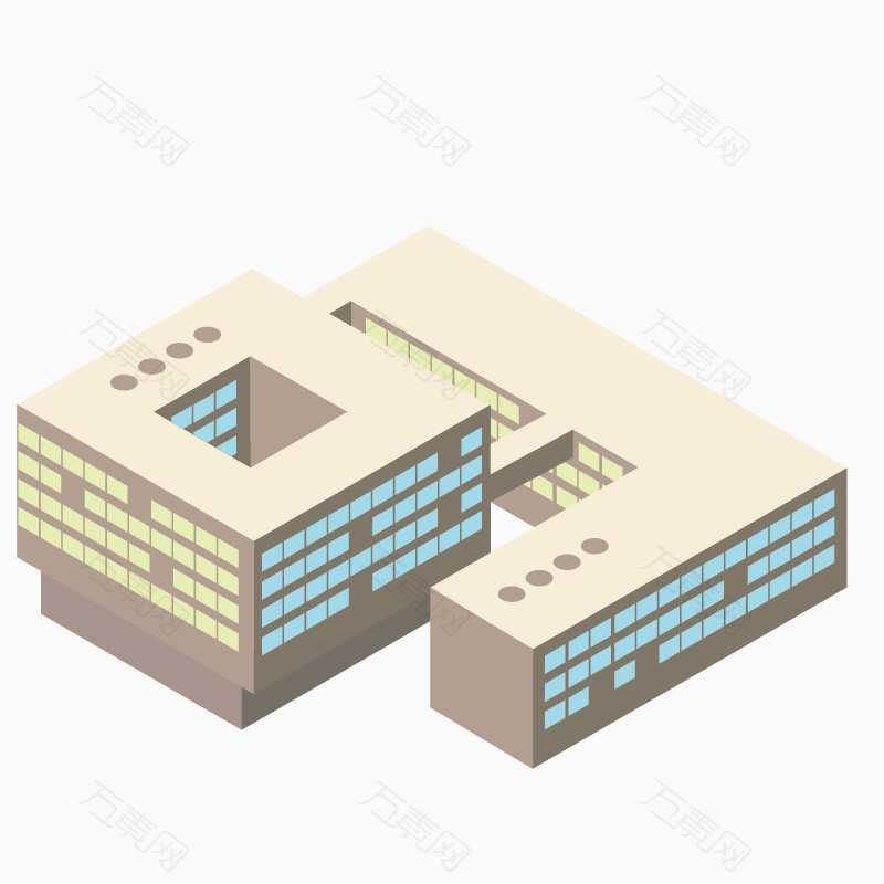 卡通手绘3d立体回型教学楼