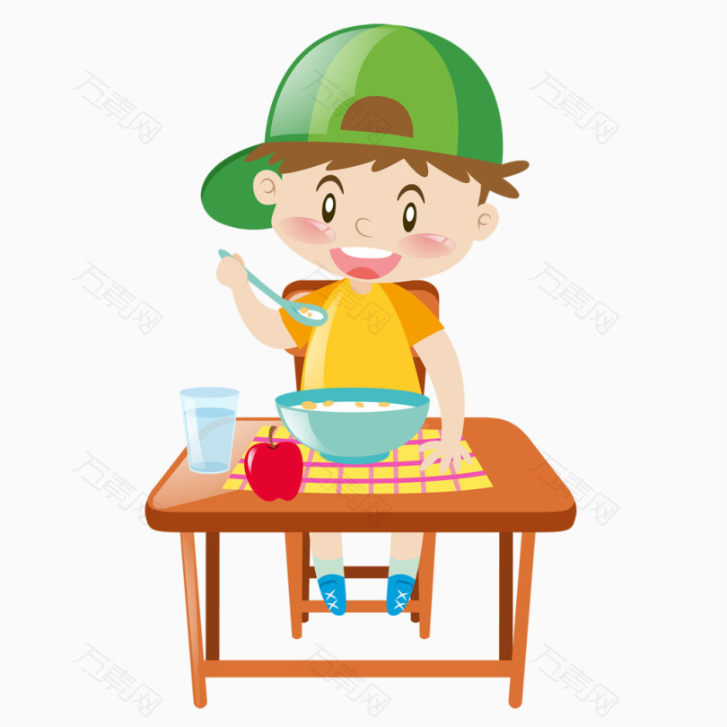 正在吃饭的小男孩