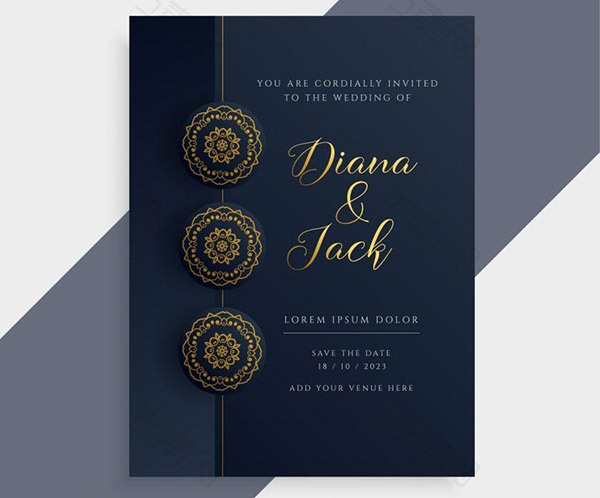 黑金花纹图案婚礼邀请函