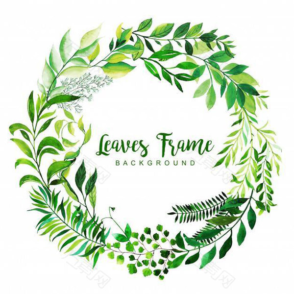 水彩绿色叶子圆形框架