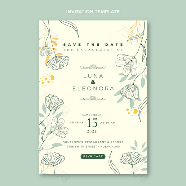 手绘结婚请柬矢量