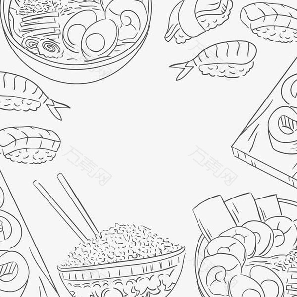手绘东方美食插画矢量
