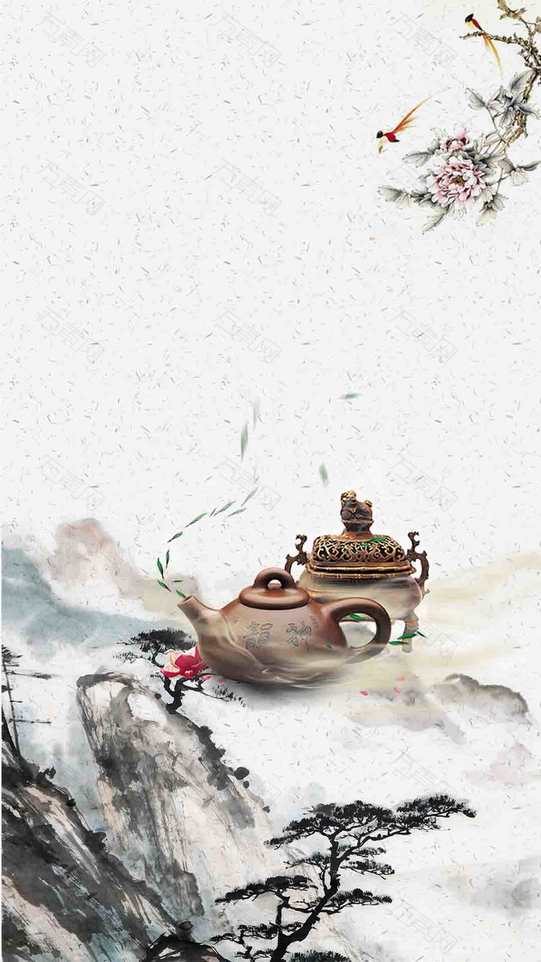 灰色质感中国风茶叶PSD分层H5背景素材