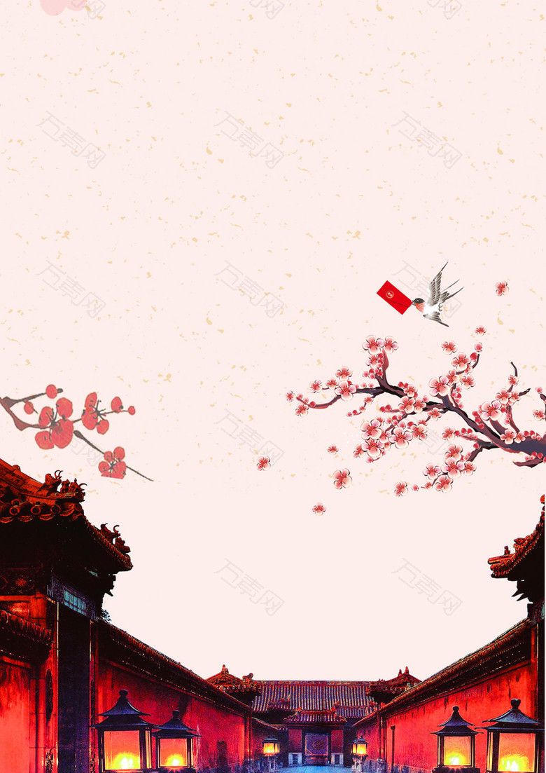 建筑粉色桃花背景