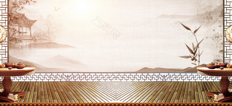 中国风茶文化简约棕色背景