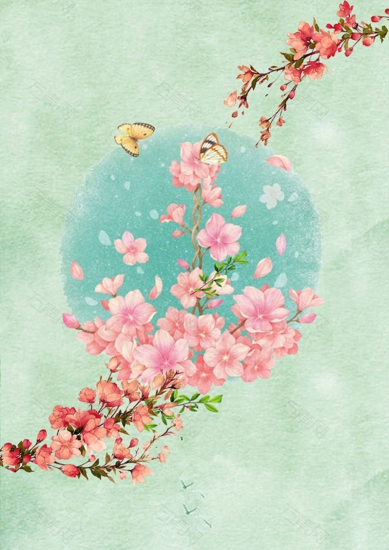 绿色插画小清新清明节海报背景素材