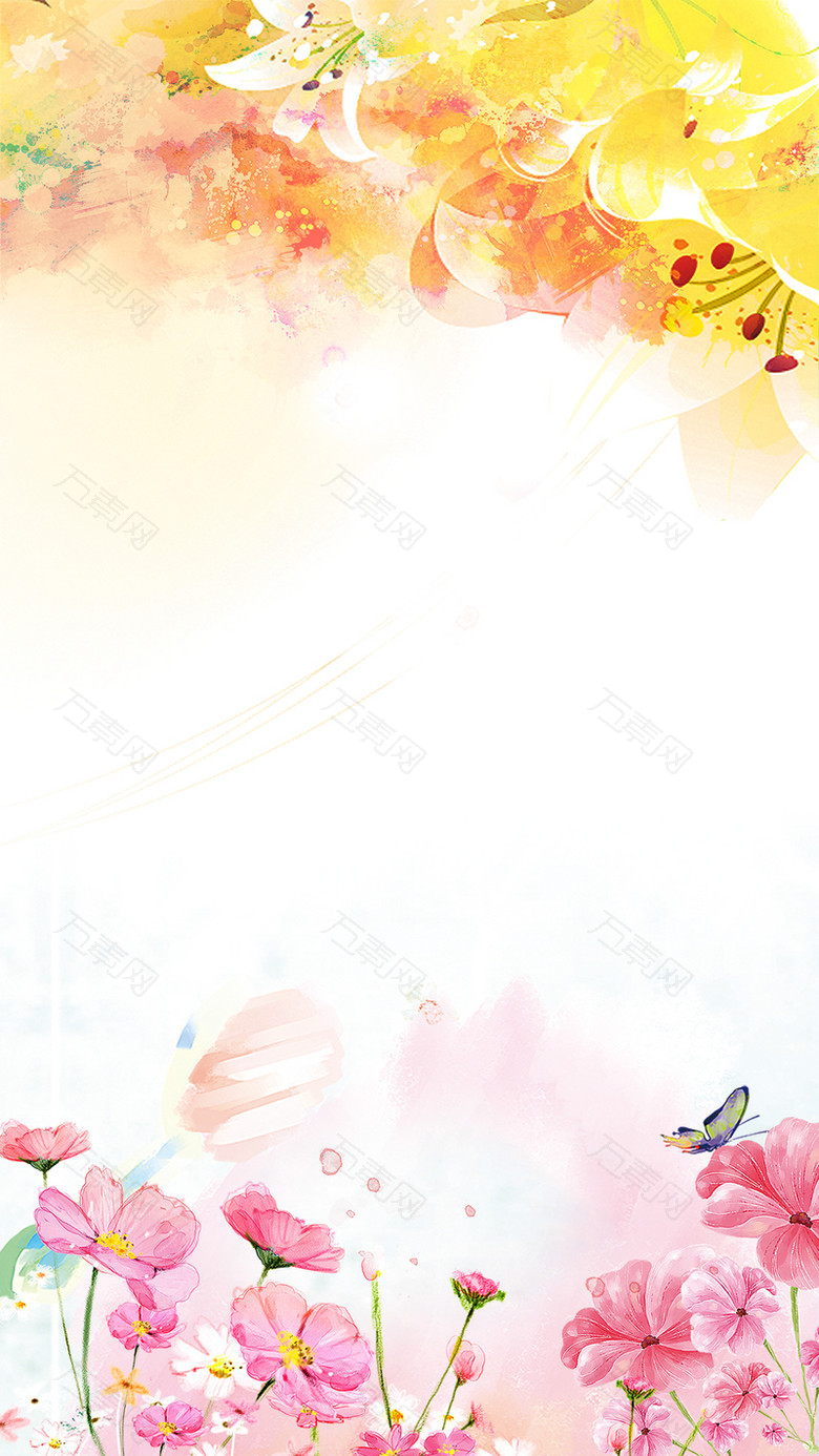 彩绘三月女人节H5鲜花背景psd分层下载