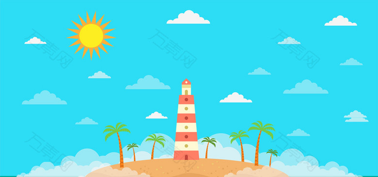 初夏阳光旅行卡通彩色海报背景