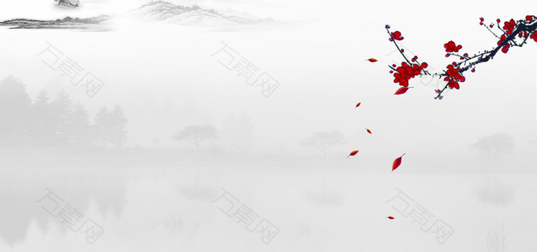 中国风笔墨山水风景画海报banner