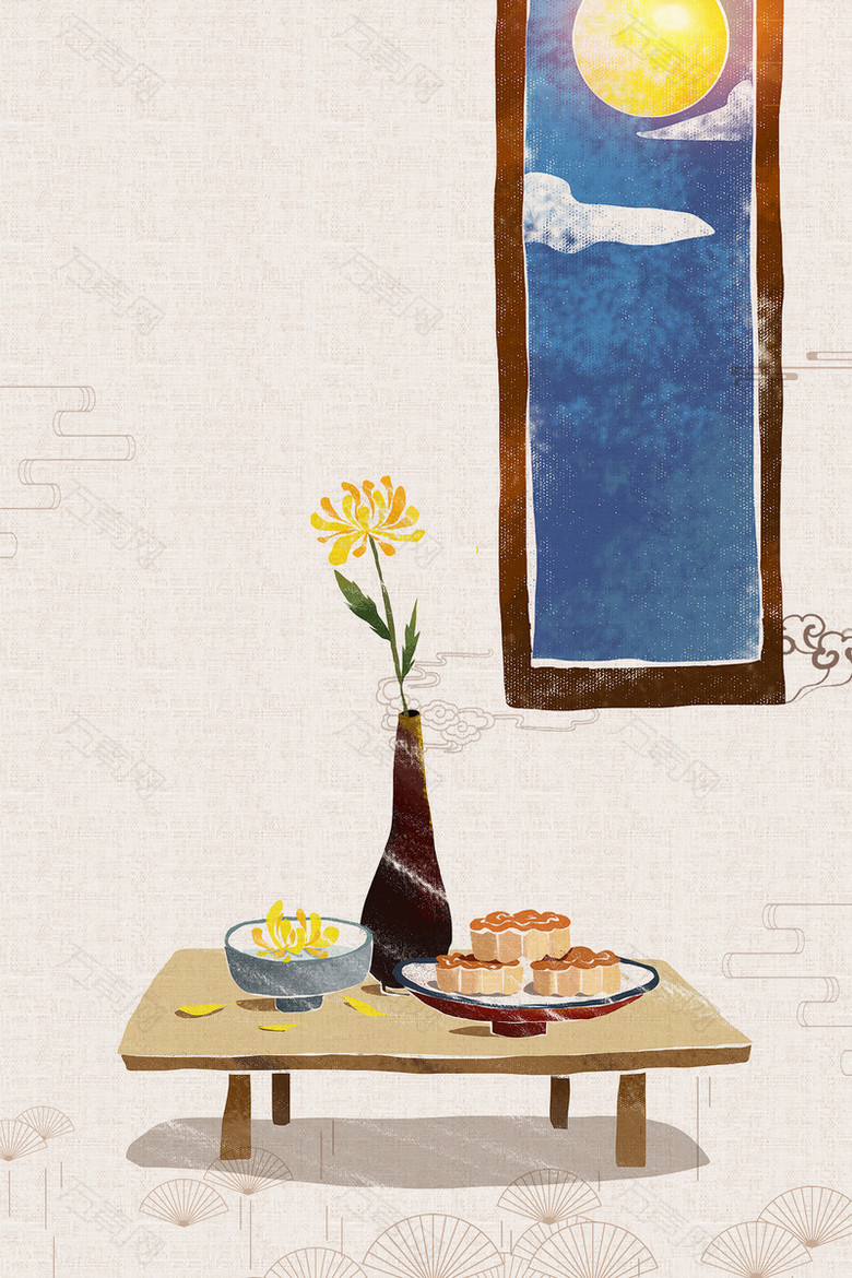 中秋节文艺古典棕色纹理banner