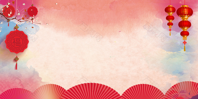 灯笼梅花渐变新年节日背景