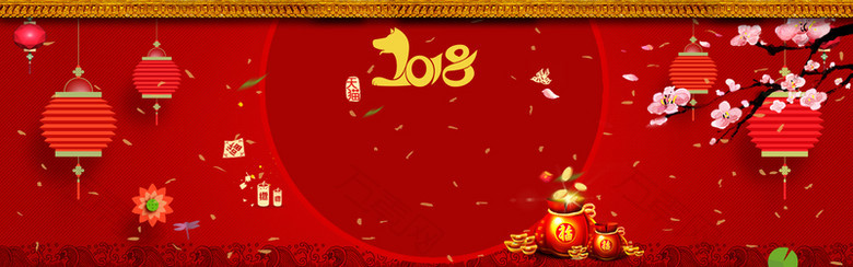 2018新年吉祥红灯笼几何banner