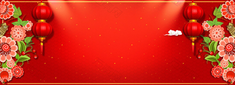 春节扁平红色海报banner背景