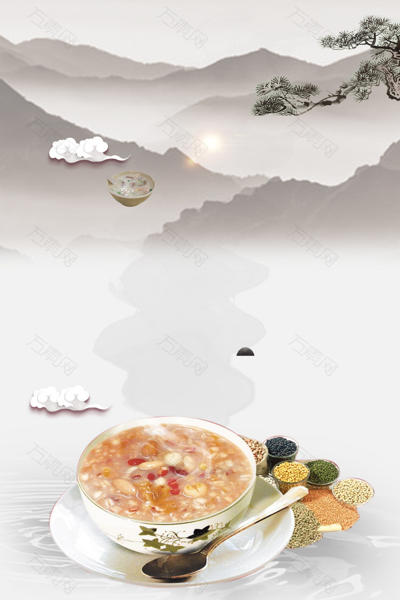 中国风水墨养生粥品餐饮海报背景素材