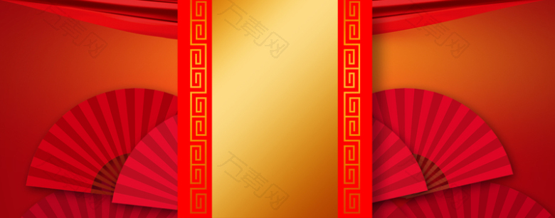 新年喜庆扇子简约红色banner