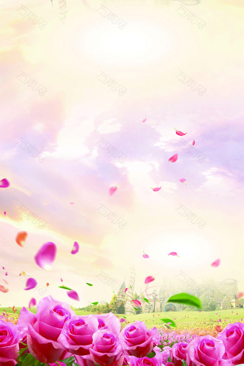 浪漫梦幻玫瑰花花瓣背景素材