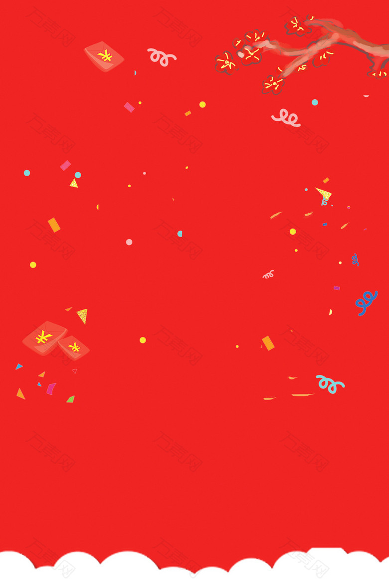 新年快乐简约手绘红色梅花banner
