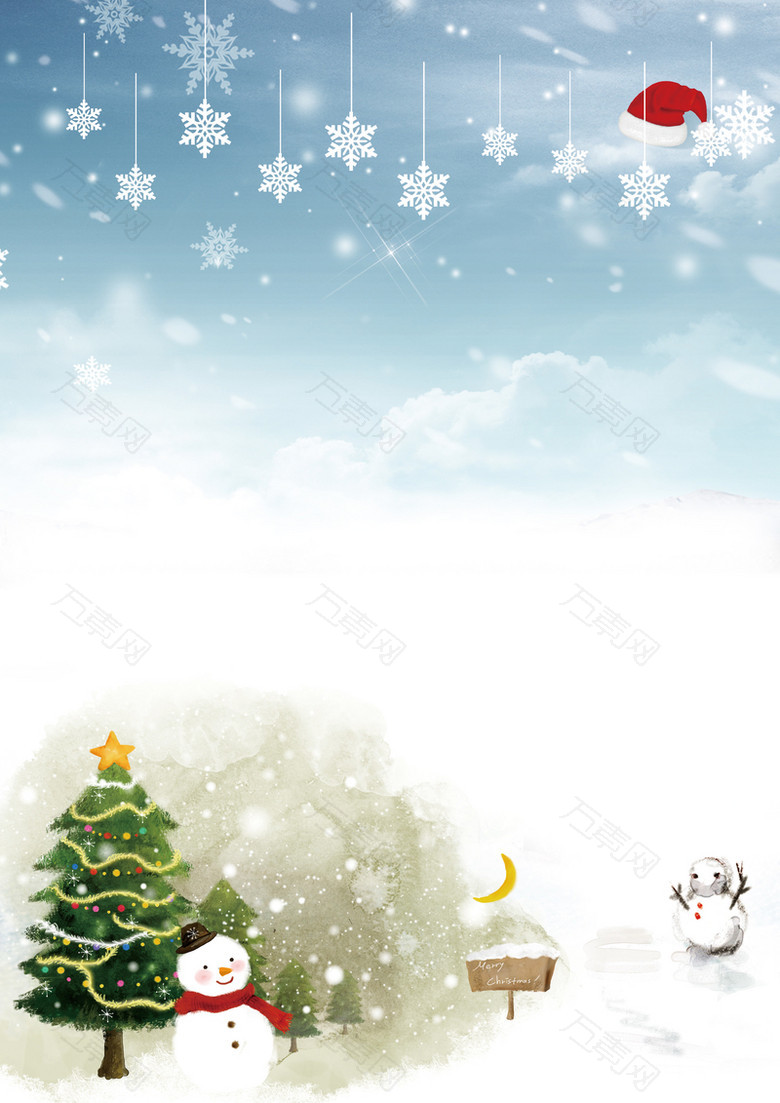 蓝天冰雪圣诞雪人背景素材