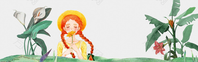 夏日文艺绿叶小清新灰色背景